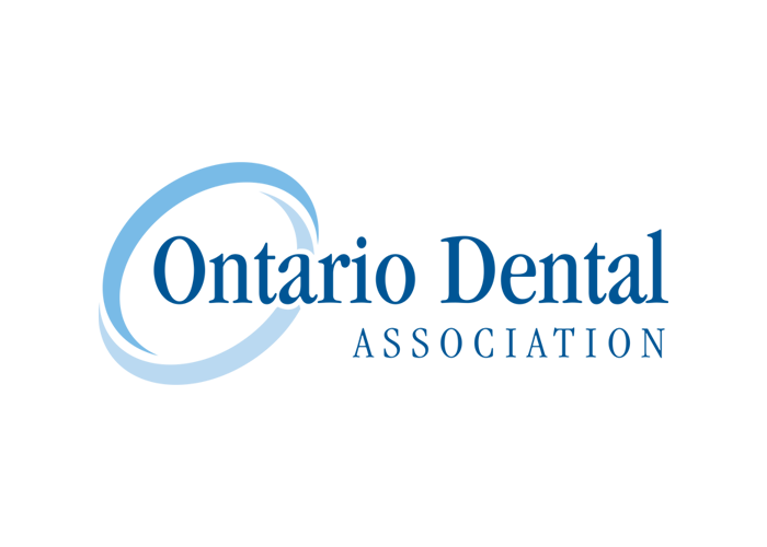 The image is a logo with text, featuring a stylized design element resembling a circular pattern and the words ONTARIO DENTAL ASSOCIATION.